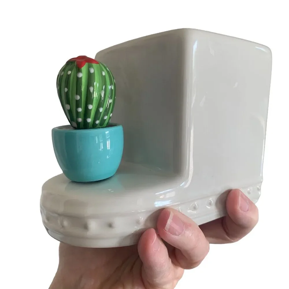 Nora Fleming Pearl Dot Holder Crock Vase Base with Cactus Mini Ceramic Retired